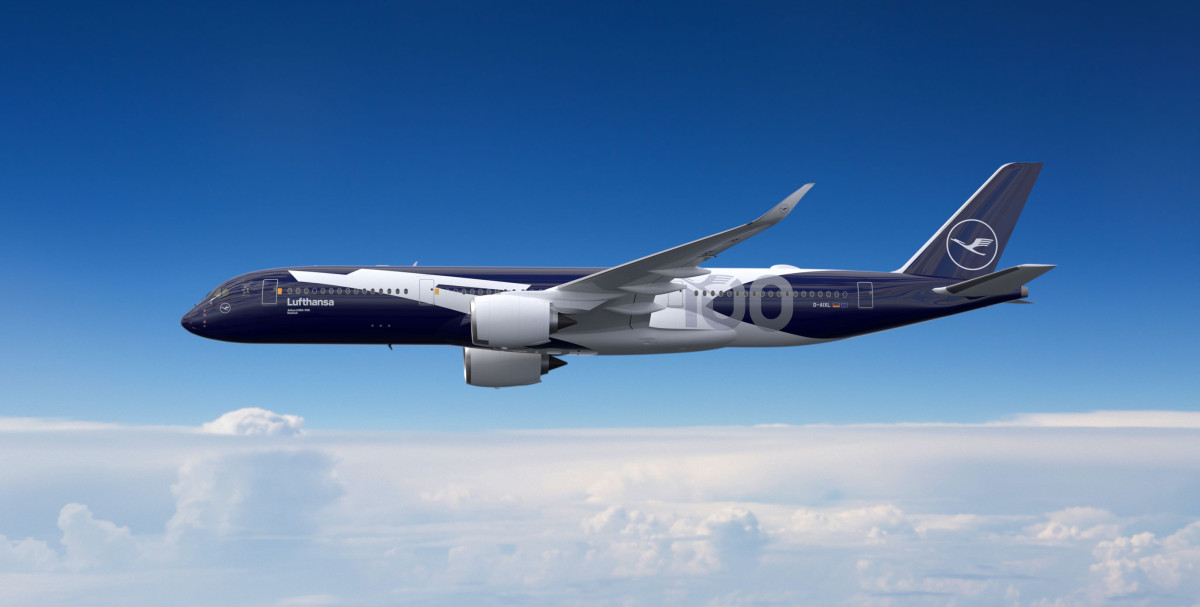Special livery design for Lufthansa's 100-year anniversary. Airbus A350-900. D-AIXL.